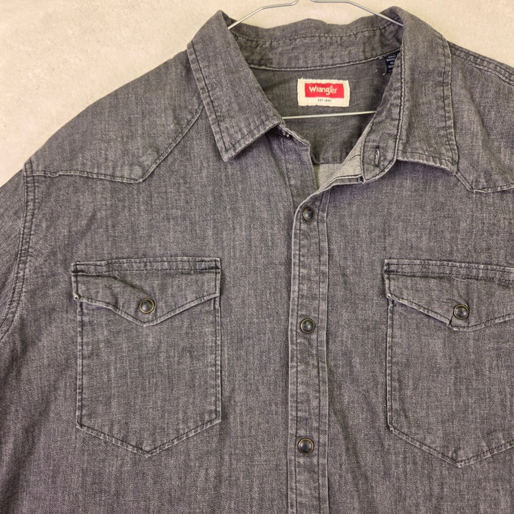 Wrangler Mens XL Gray Western Snap Long Sleeve Denim Chambray Shirt